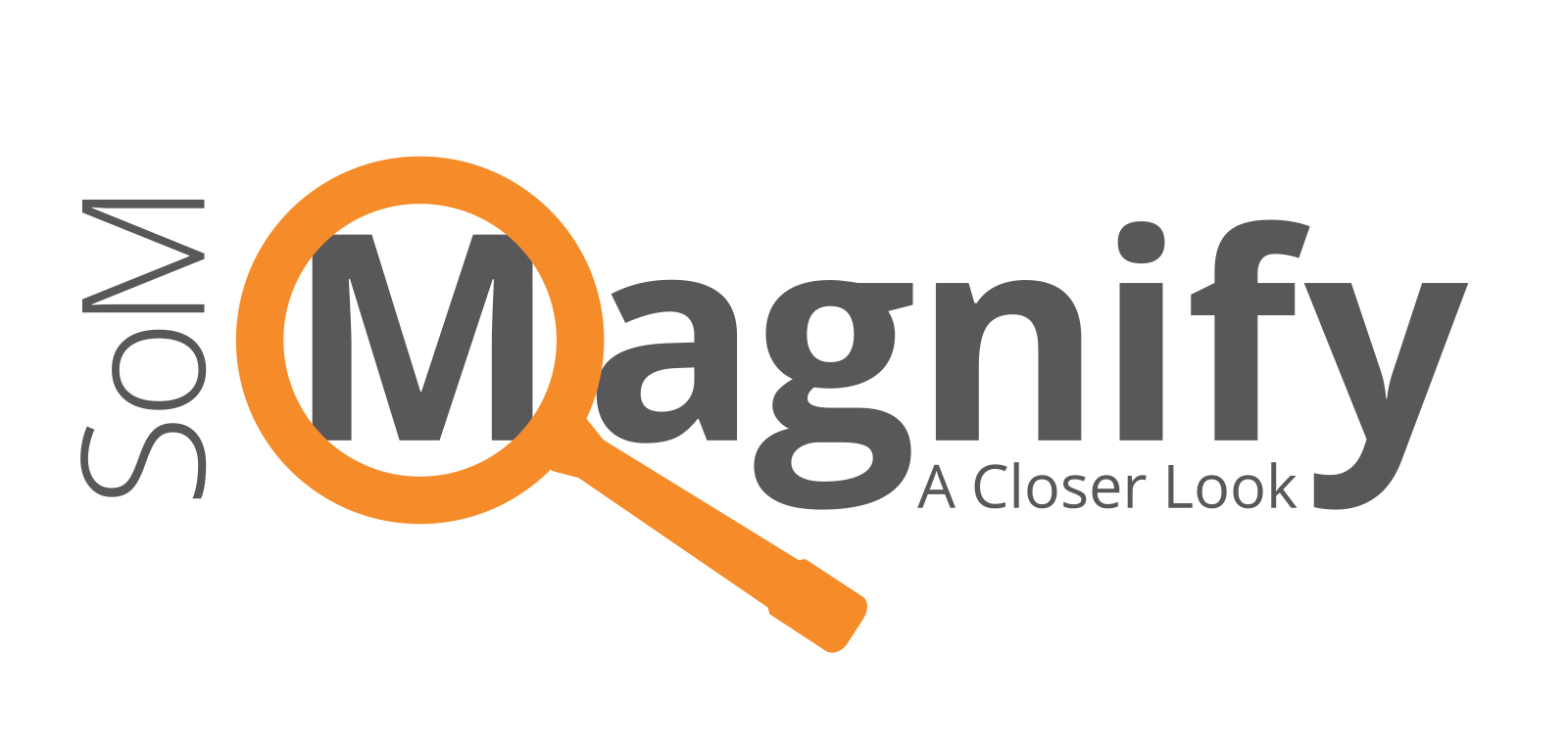 Logo: SoM Magnify, A Closer look - Magnifying Glass surrounding the M in Magnify