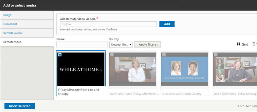 screenshot - Add and select video page