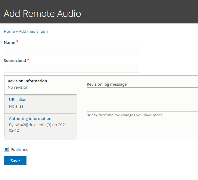 screenshot of add remote audio screen