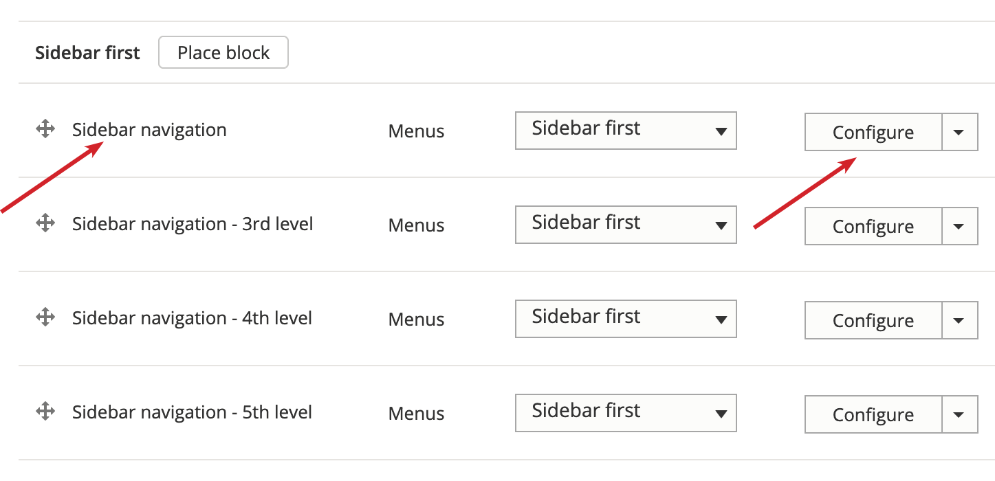 Blocks - Sidebar first region with arrows