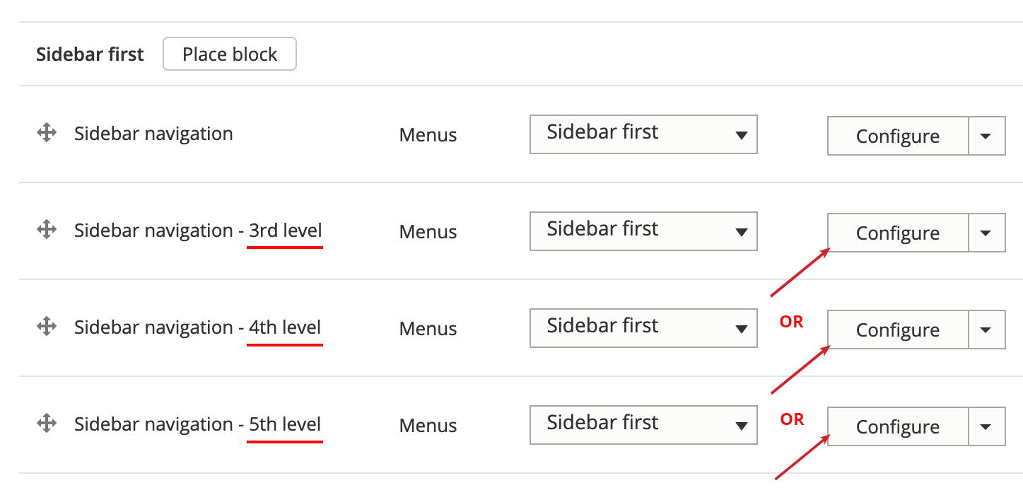 Block sidebar levels with arrows