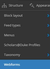 webform option on the structure menu