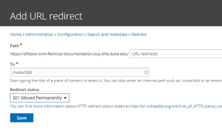 screenshot - URL Redirects