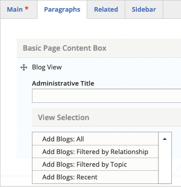 Screenshot showing the add blog view menu