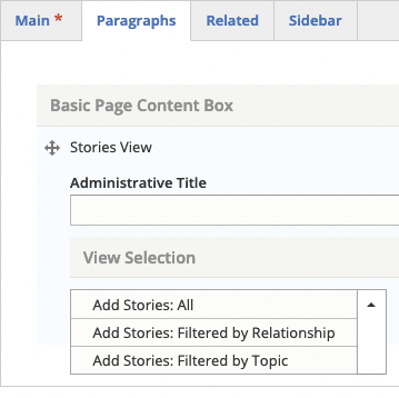 Screenshot showing the add story view menu