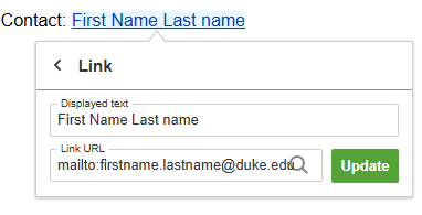 screenshot of how to link to an email address