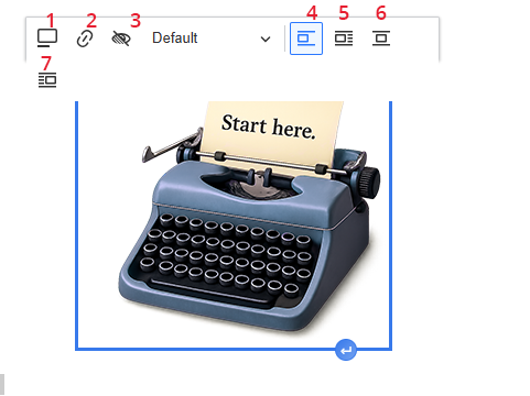 image formatting menu displayed above the image of a typwriter