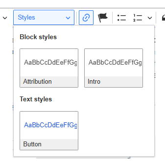 Style options on the Toolbar