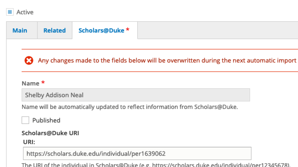 Unpublish a Scholars profile check box