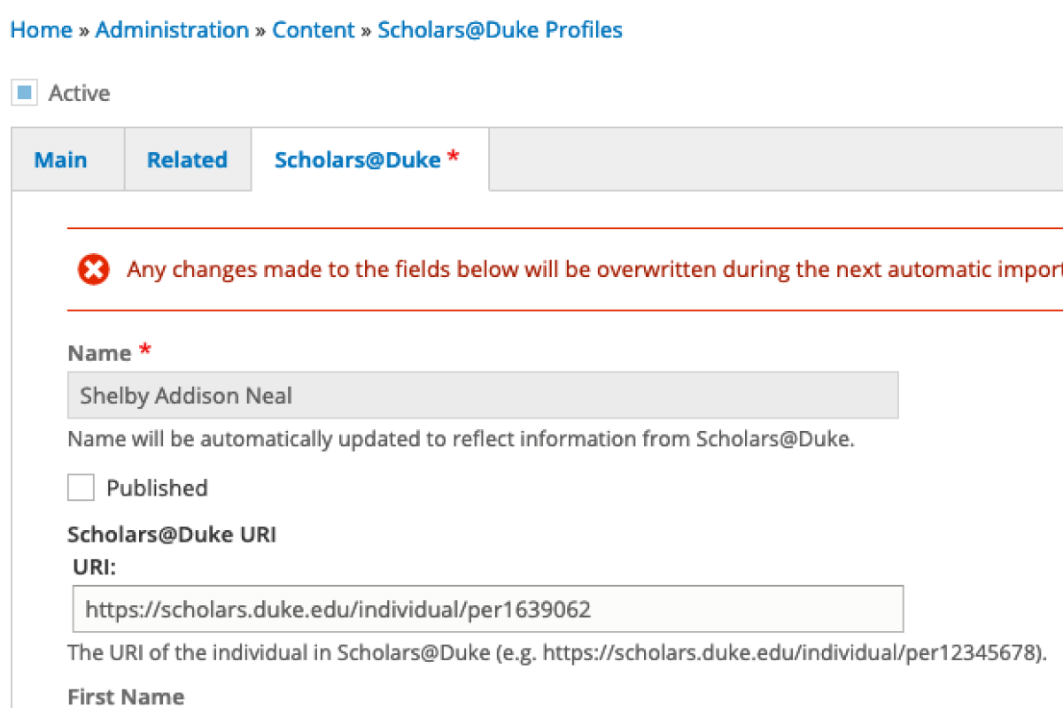 Unpublish a Scholars profile check box